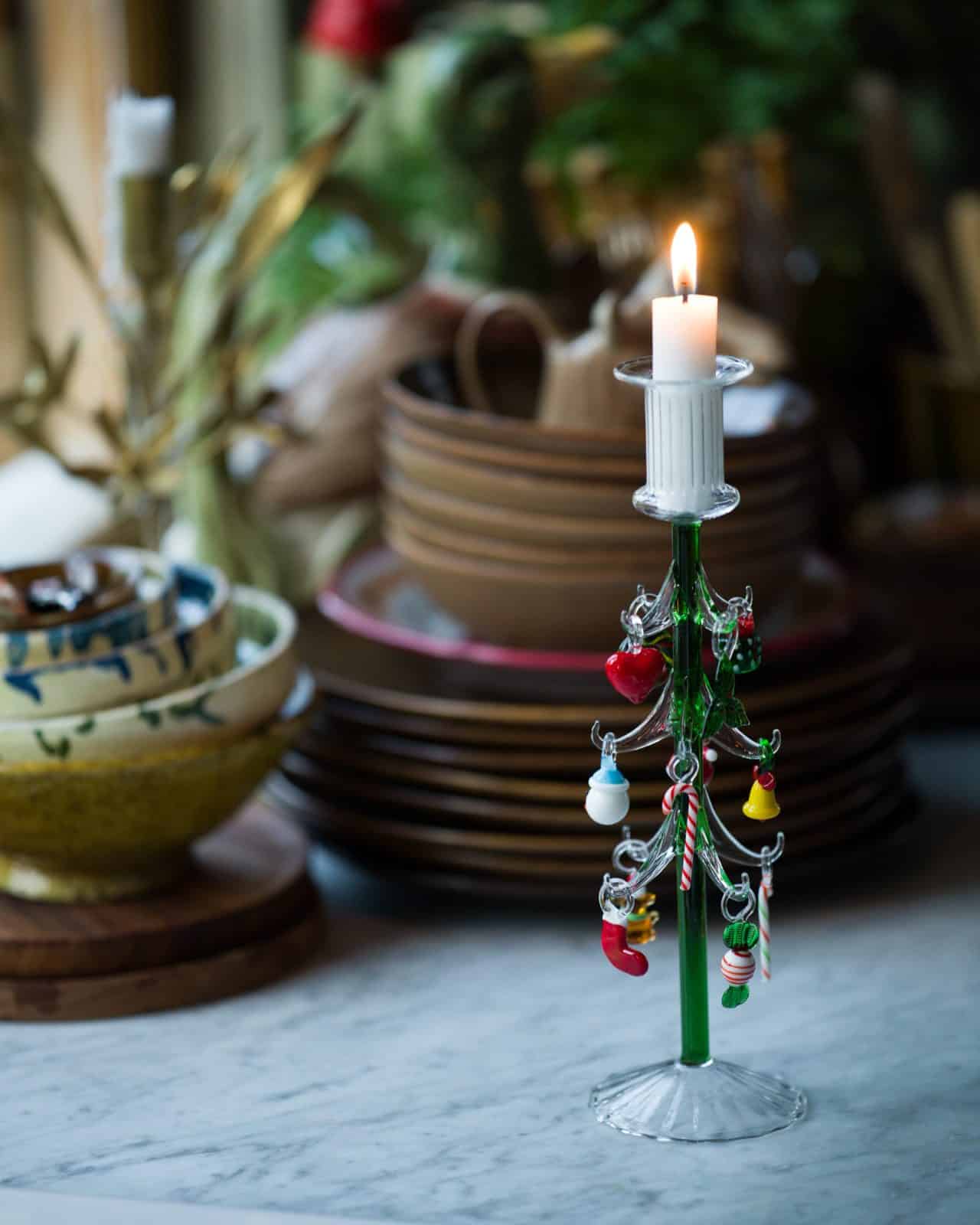 Handblåst ljusstake i glas 27cm